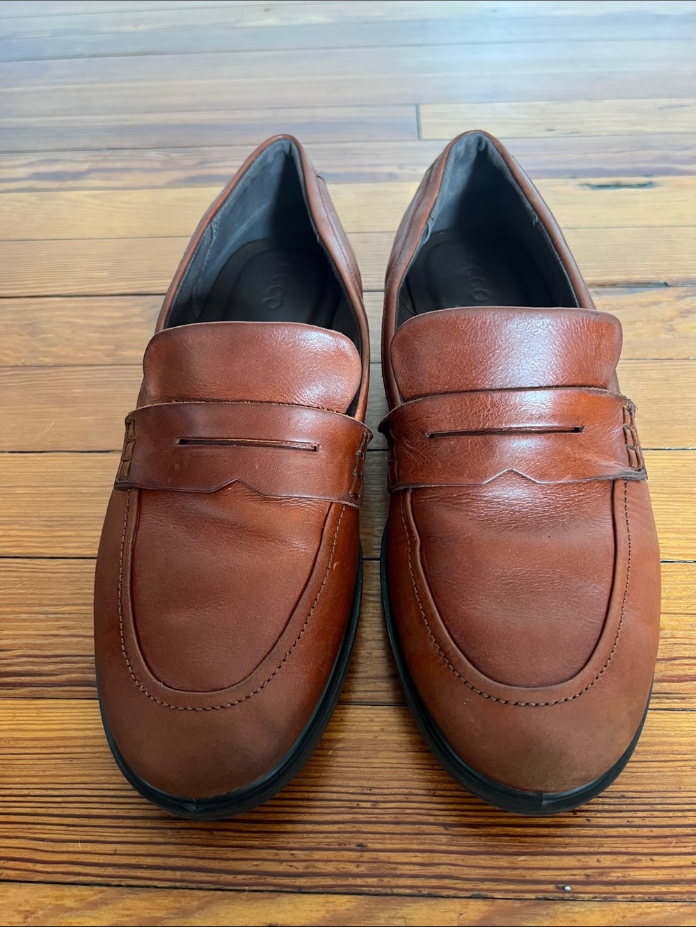 ECCO Cognac Brown Leather Penny Loafers Slip On Flat Shoes Women Size EU 41 - Picture 3 of 11